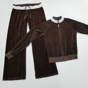 VIntage Juicy Couture Tracksuit Brown Velour Matching Set Large Jacket Pants Y2k